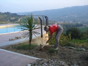 Und immer schön die Hüfte beugen: schweißtreibender Pickel-Einsatz im zukünftigen Steingarten. 